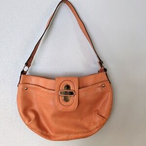 Liz & Co Womens Purse Orange Croc L Shoulder Bag‎ Clasp Zip Close Pockets